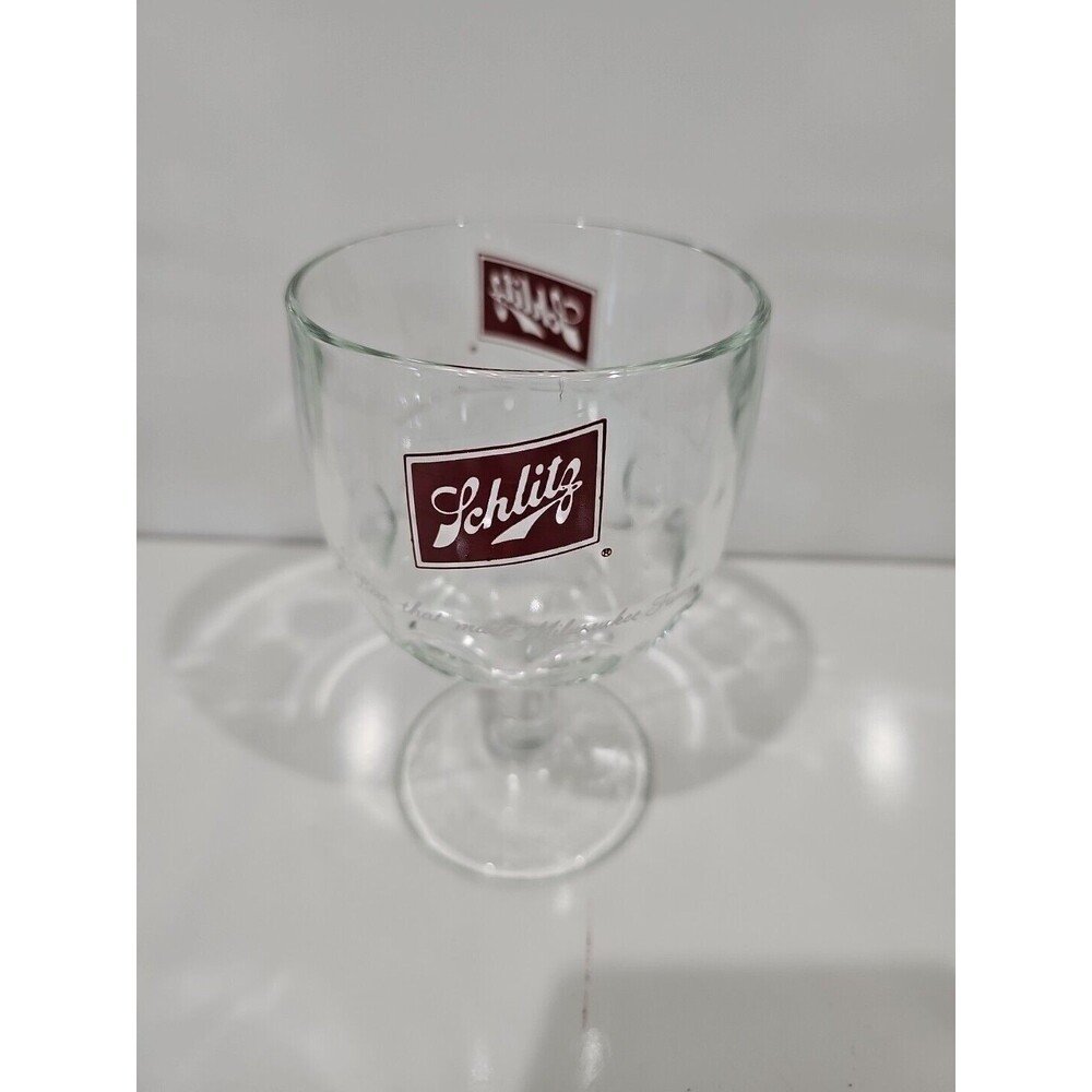 Schlitz Beer Logo Thumbprint Stemmed Goblet 12 Ounce Vintage Glass Barware